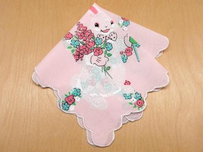 Vintage Inspired Pink Floral Easter Bunny Print Hankie