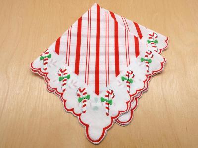 Vintage Inspired Christmas Candy Cane Print Hankie