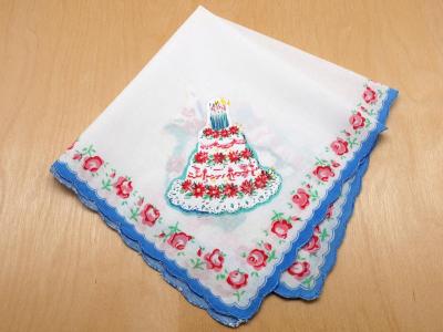 Vintage Inspired Birthday Cake Print Hankie
