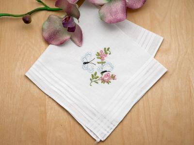 Set of 3 Blue and White Butterfly Ladies Handkerchiefs
