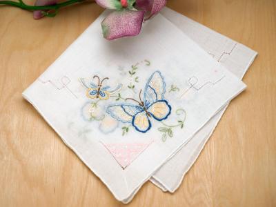 Set of 3 Something Blue Butterfly Wedding Handkerchief