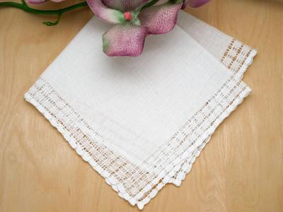 Set of 3 White Circle Band Border Handkerchiefs