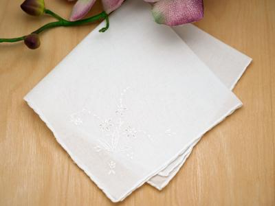 Set of 3 White Handkerchiefs with Delicate Embroidery