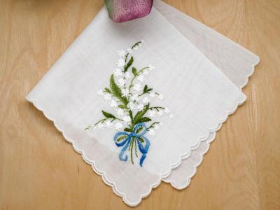 Swiss Lily of the Valley Something Blue Bridal Handkerchief