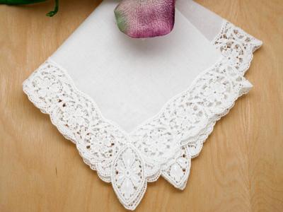 White Daisy German Plauen Lace Ladies Handkerchief