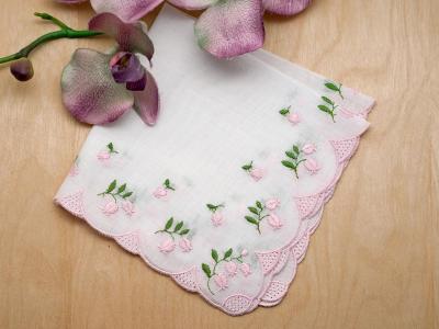 Swiss Sweet Pink Lily of the Valley Bridal Handkerchief