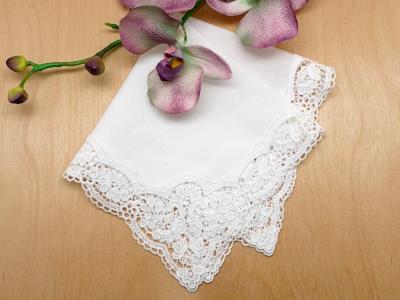 White Lotus German Plauen Lace Ladies Handkerchief