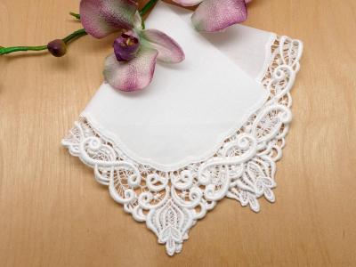 White Tulip German Plauen Lace Ladies Handkerchief