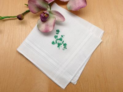 Cotton Irish Ladies Handkerchief with Shamrock Cluster