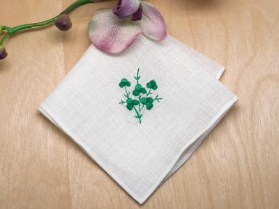 Irish Linen Ladies Handkerchief With Green Shamrocks
