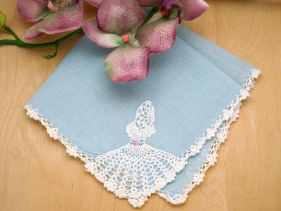 Blue  Crochet Lace Handkerchief