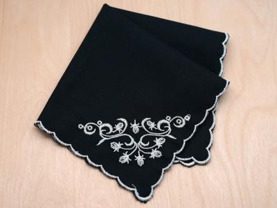 Memorial Black Scallop Handkerchief with White Flowers
