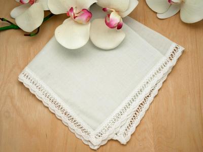 Set of 3 Ivory Scallop Ribbon Wedding Handkerchiefs