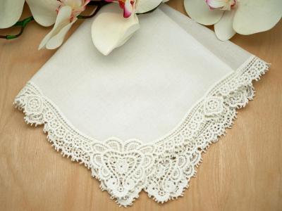 Set of 3 Ivory Claddagh Cluny Lace Wedding Handkerchiefs