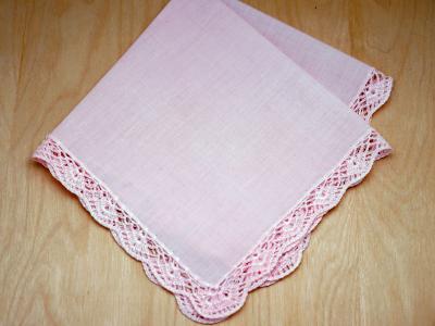 Swiss Pink Small Scallop Crochet Lace Handkerchief