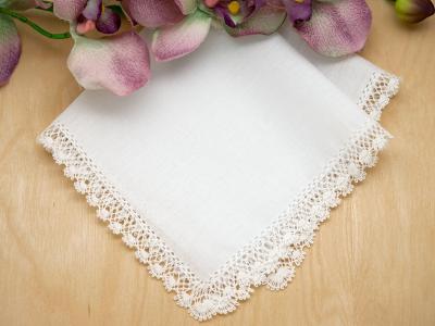 Flower Tip Bobbin Lace Linen Handkerchief