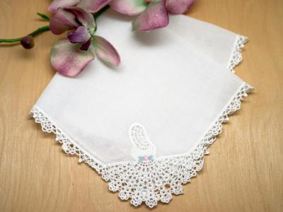 White Cluny Lace Handkerchief with Bride