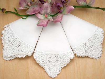 Set of 3 White Peony Cluny Lace Handkerchiefs (SPECIAL OFFER)