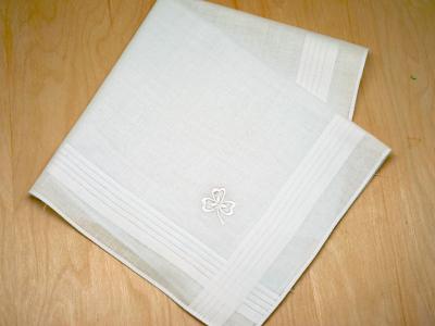 Cotton Irish Mens Handkerchief with White Shamrock