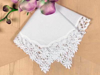 White Daisy German Plauen Lace Ladies Handkerchief