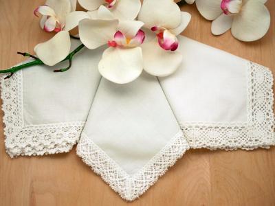 Bridal Set of 3 Different Ivory Lace Wedding Handkerchiefs