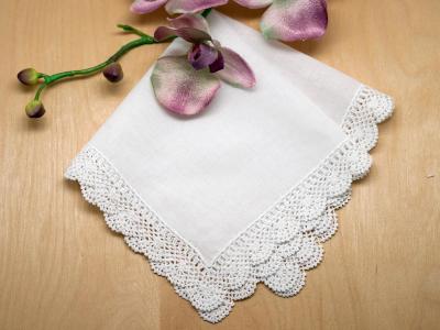 Swiss Intricate Scallop Crochet Lace Handkerchief