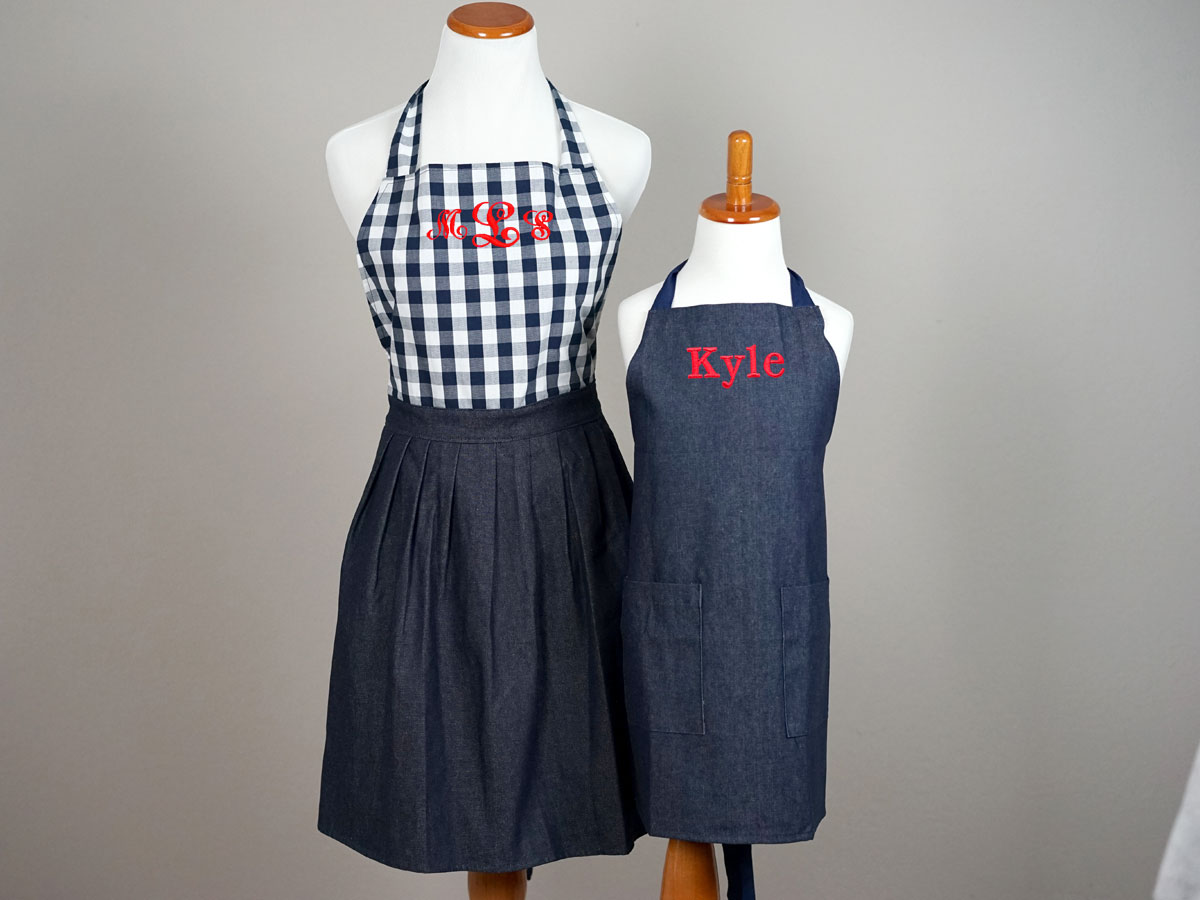Mother and Son Navy Gingham Apron Set