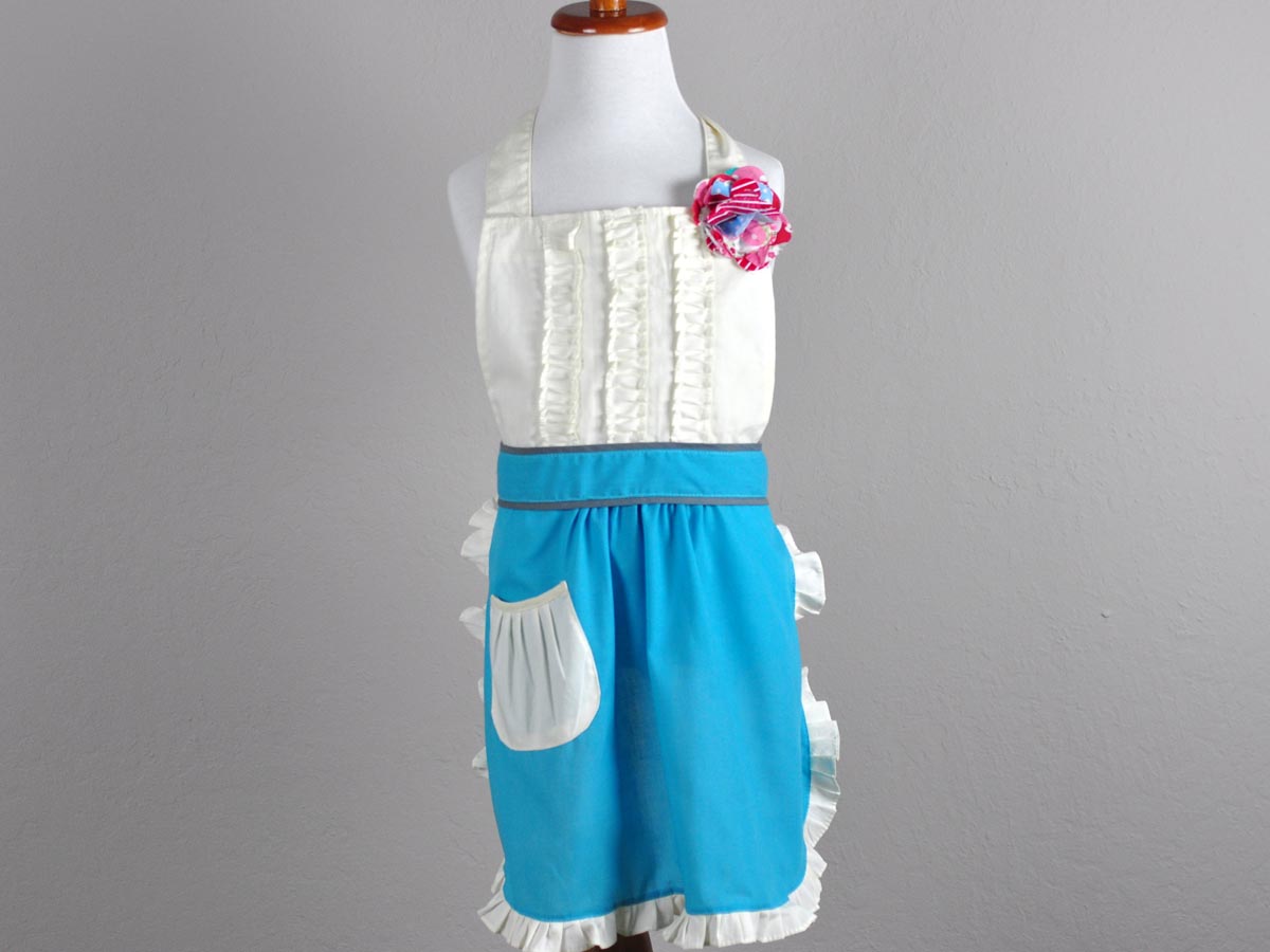 Childrens Sassy Teal and Cream Ruffle Apron