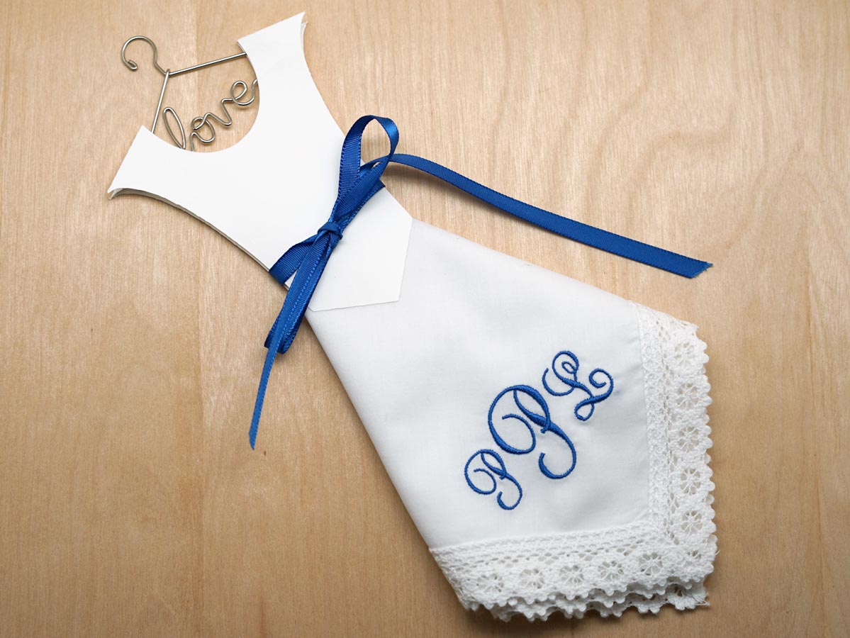 Monogrammed Wedding Dress Hankie Kit 3 Initial Font J