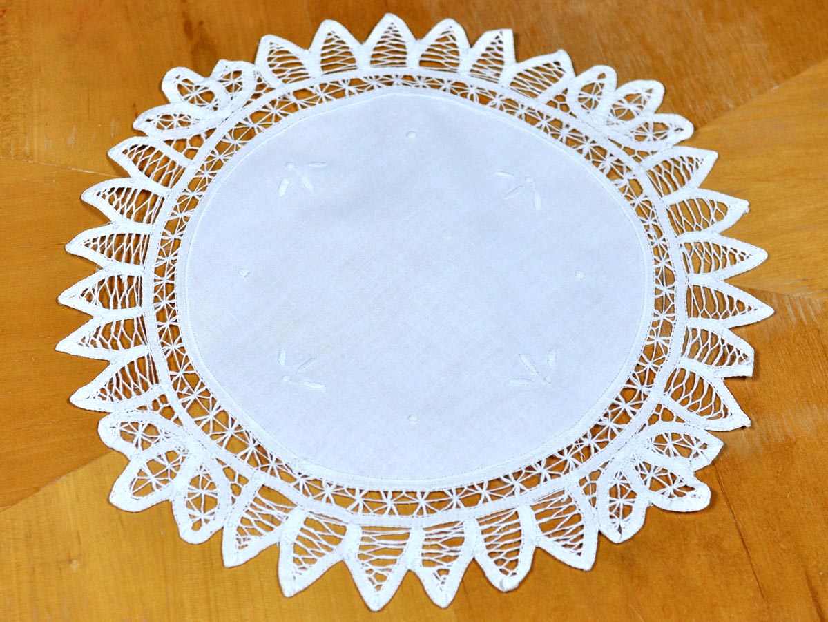 Round White Battenburg Lace Doily/Tray Cloth
