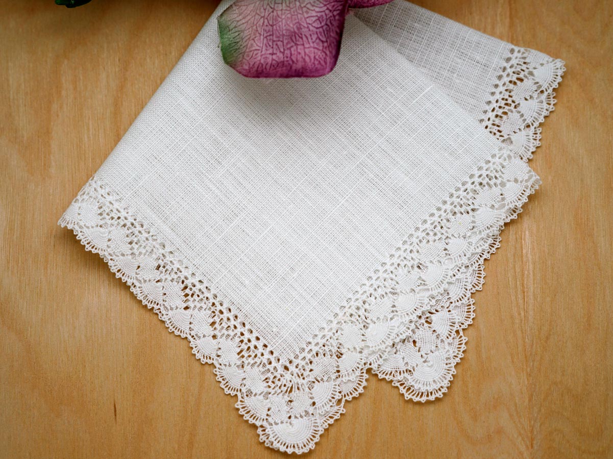 Linen Posie Bobbin Lace Ladies Handkerchief