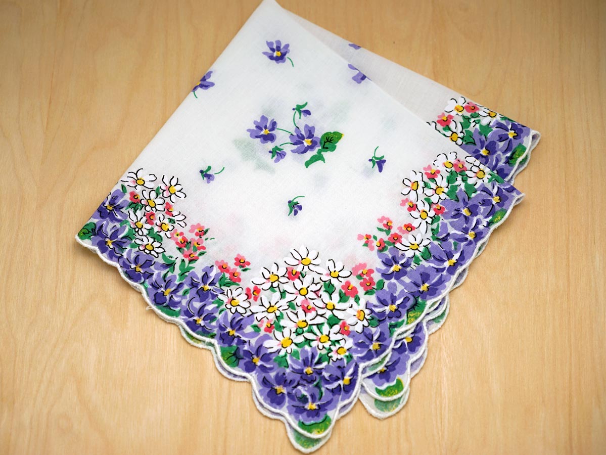 Vintage Inspired Purple Pansy Printed Hankie