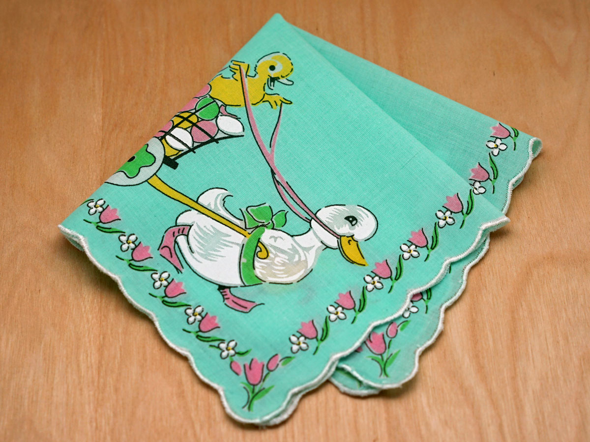Vintage Inspired Childrens Easter Ducklings Print Hankie