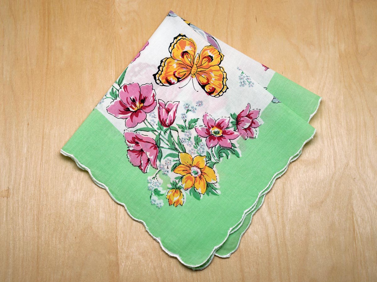 Vintage Inspired Green Butterfly Printed Handkerchief