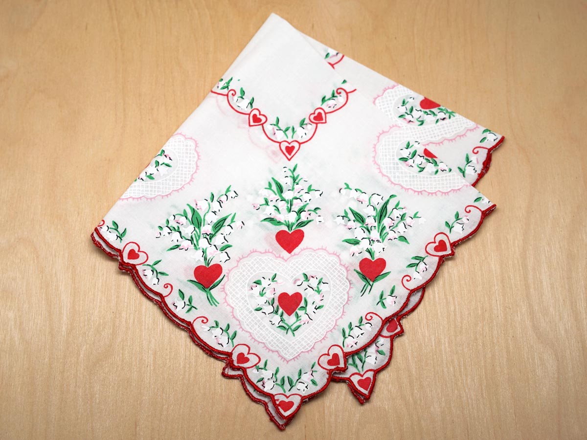 Vintage Inspired Valentines Lily of the Valley Print Hankie