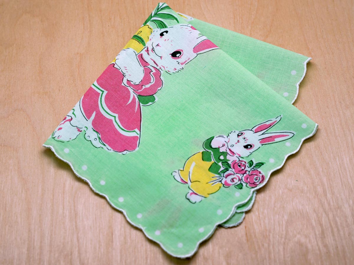 Vintage Inspired Easter Bunny Spring Print Hankie