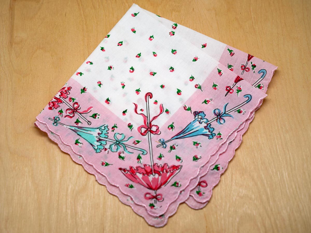 Vintage Inspired Pink Parasols Print Handkerchief