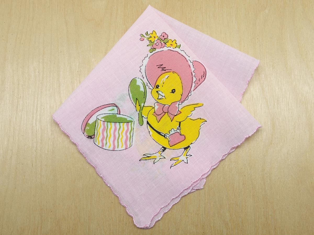 Vintage Inspired Pink Baby Chick Print Hankie