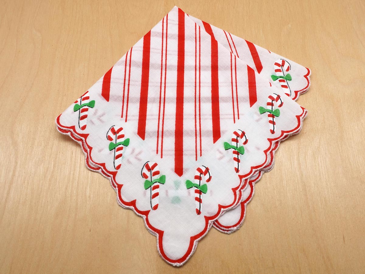 Vintage Inspired Christmas Candy Cane Print Hankie