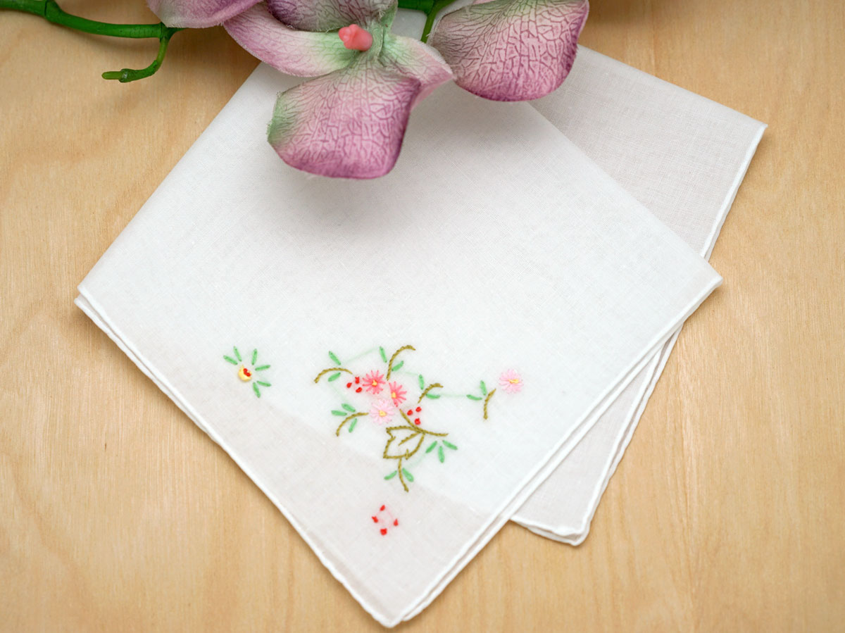 Set of 3 Small Floral Embroidered Handkerchiefs