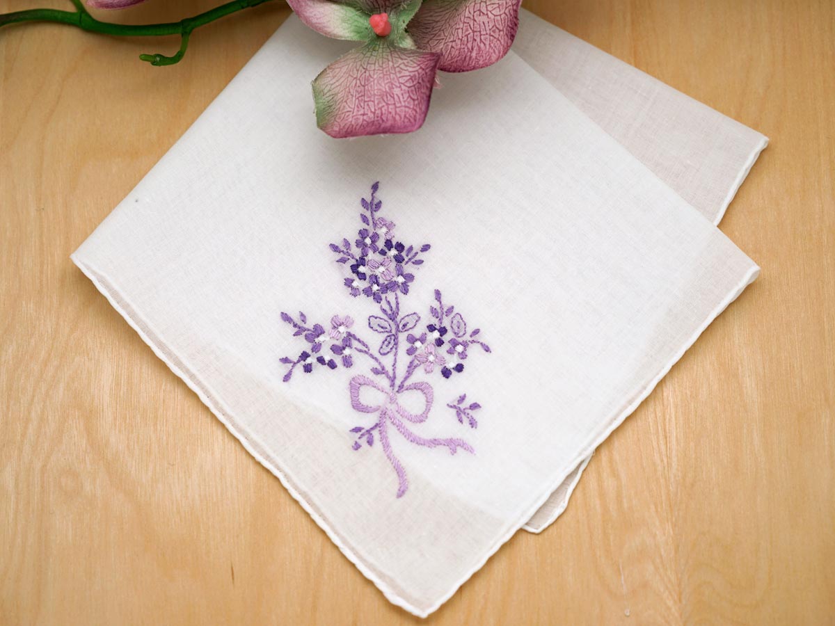 Set of 3 Purple Bouquet of Wild Flowers Handkerchiefs