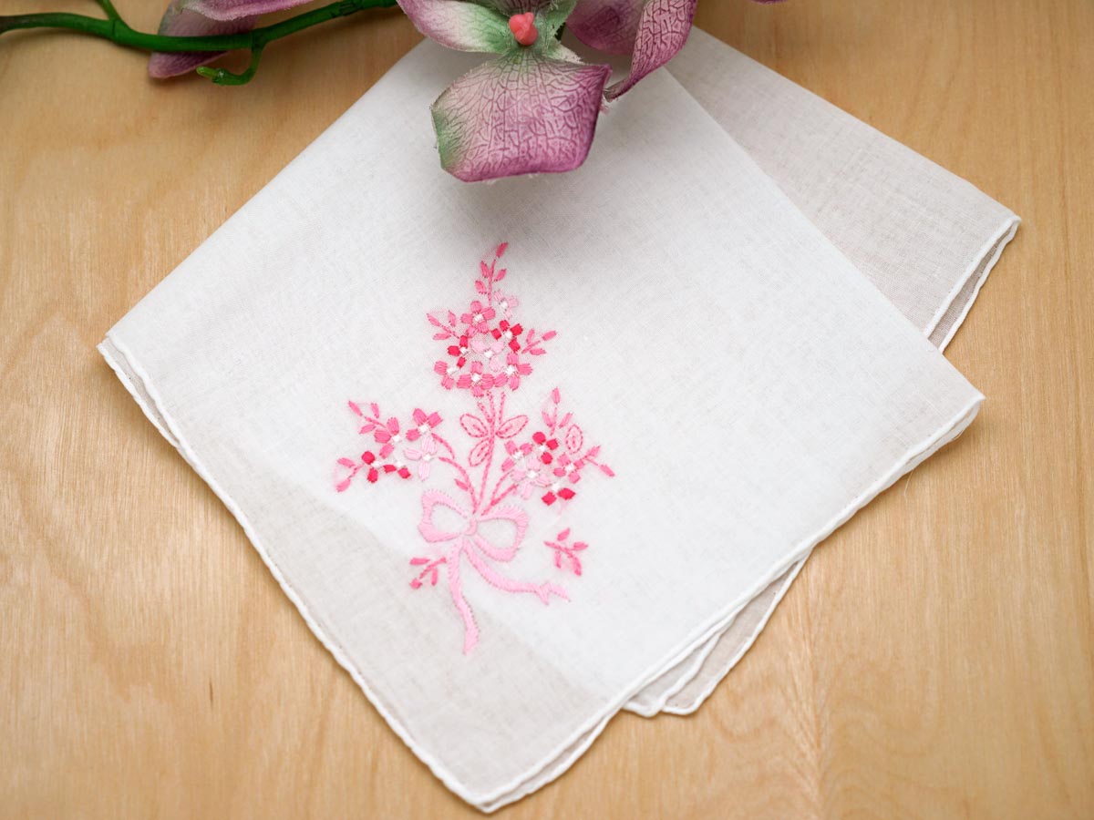 Set of 3 Pink Bouquet of Wild Flowers Handkerchiefs