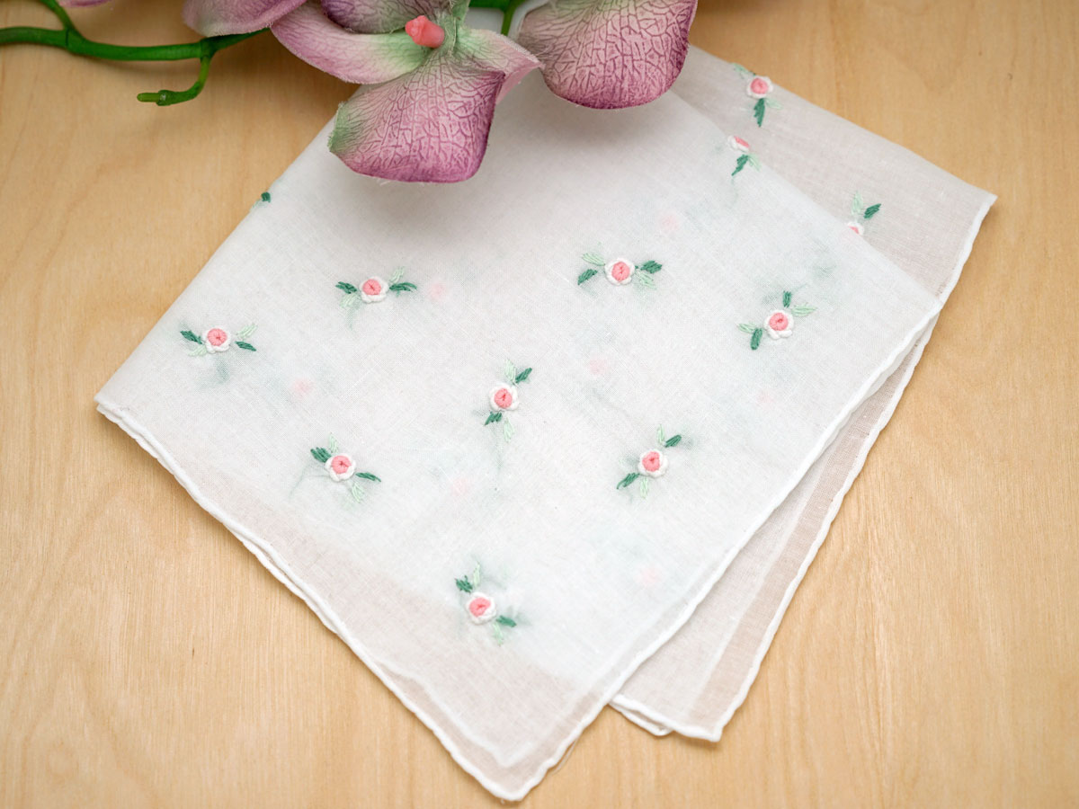 Set of 3 Pink Ribbon Rose Ladies Handkerchiefs