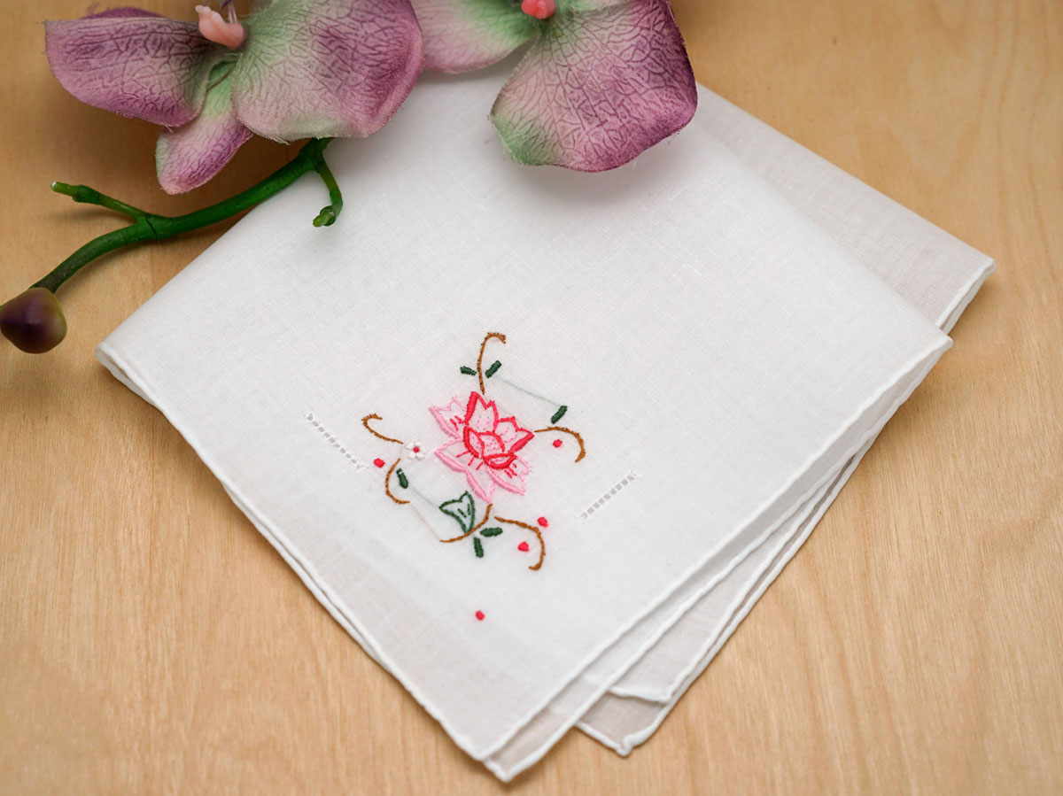 Set of 3 Blossoming Rose Embroidered Ladies Handkerchiefs