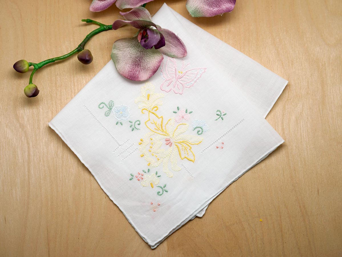 Set of 3 Blossom and Butterfly Ladies Hankies
