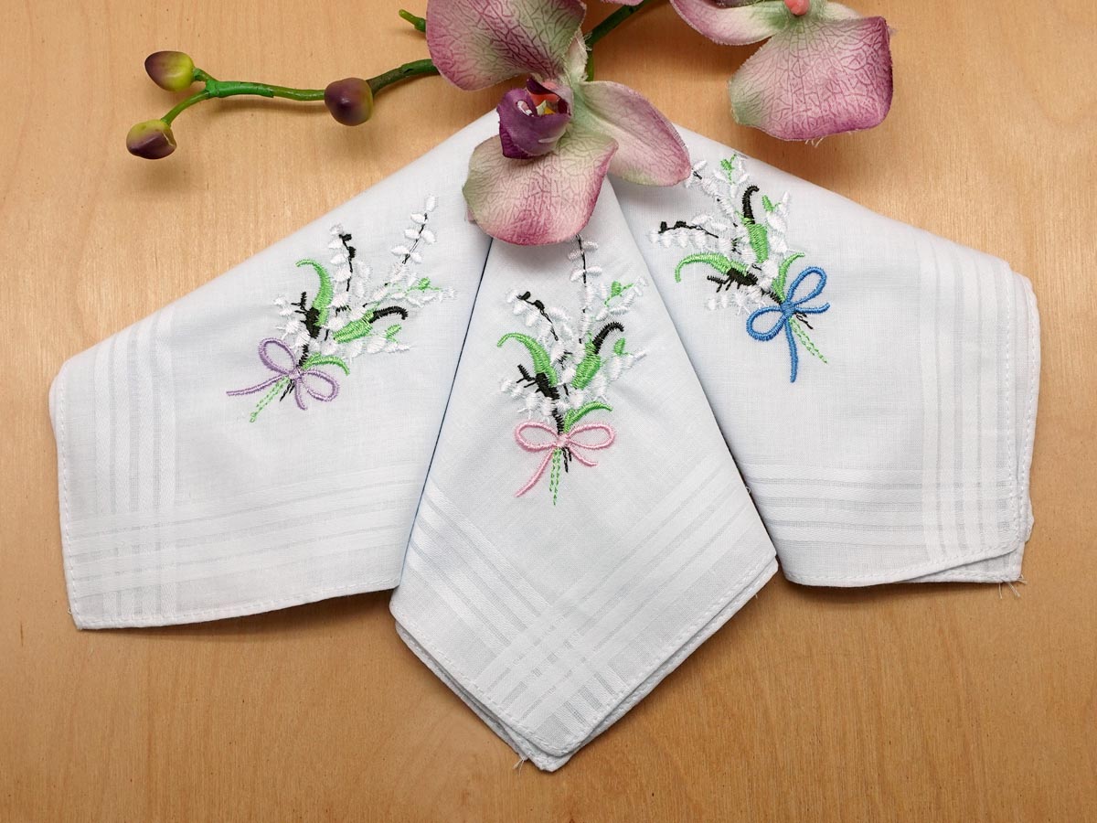 Set of 3 Different Lily of the Valley Hankies