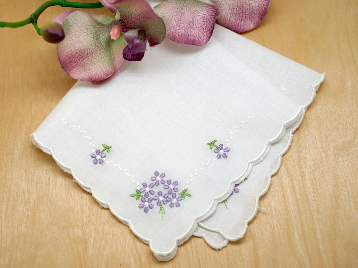 Lavendar Daisy Corner Bridal Handkerchief