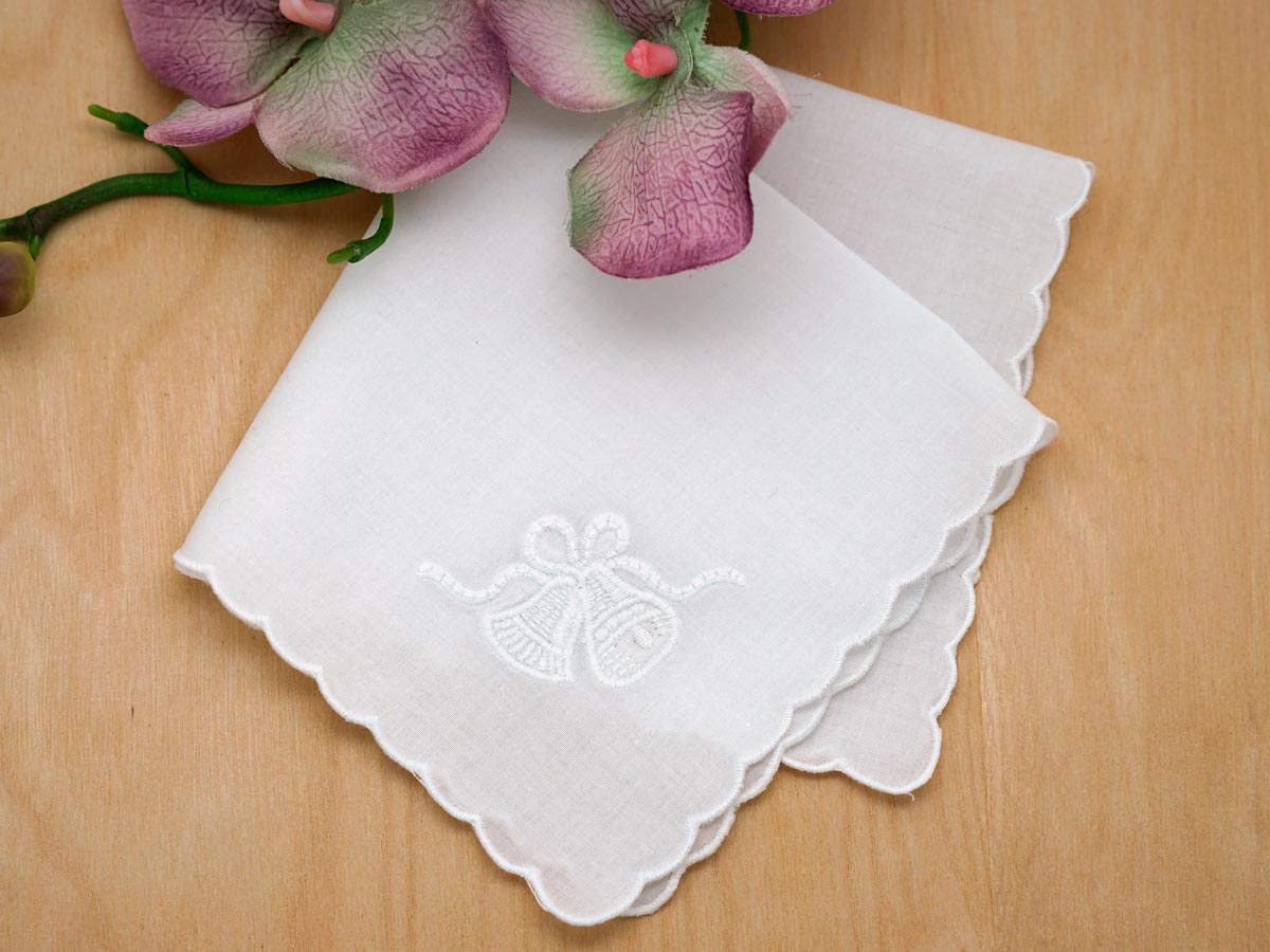 Set of 3 White Handkerchiefs with Wedding Bells