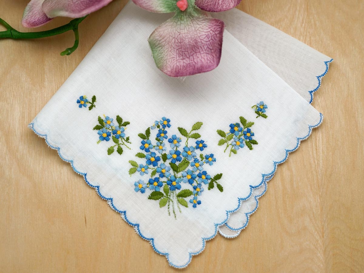 Swiss Forget Me Not Something Blue Bridal Handkerchief