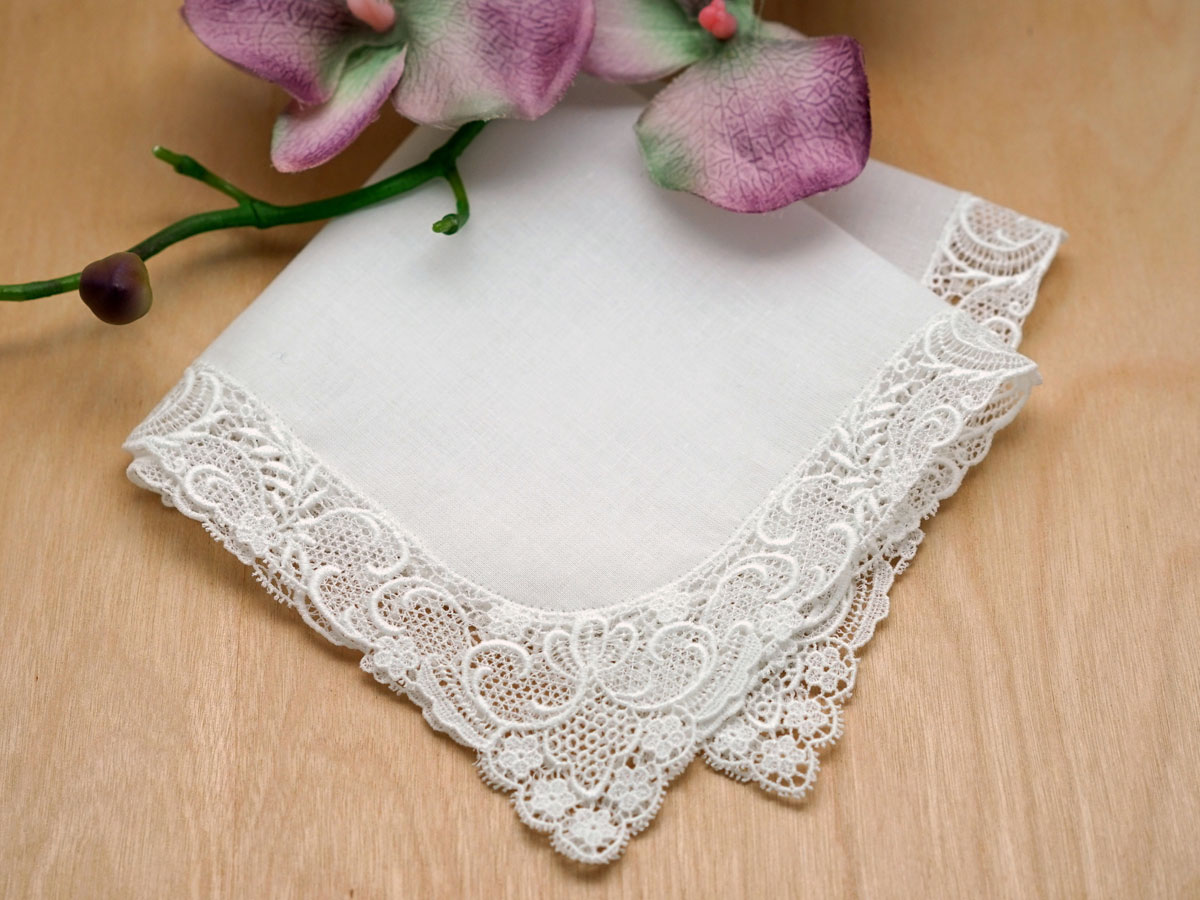 Floral Vine German Guipure Lace Ladies Handkerchief